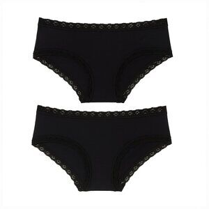 Natori Bliss Cotton Lace Trim Brief 2-Pack Coal Gray Black XL Panties NWT